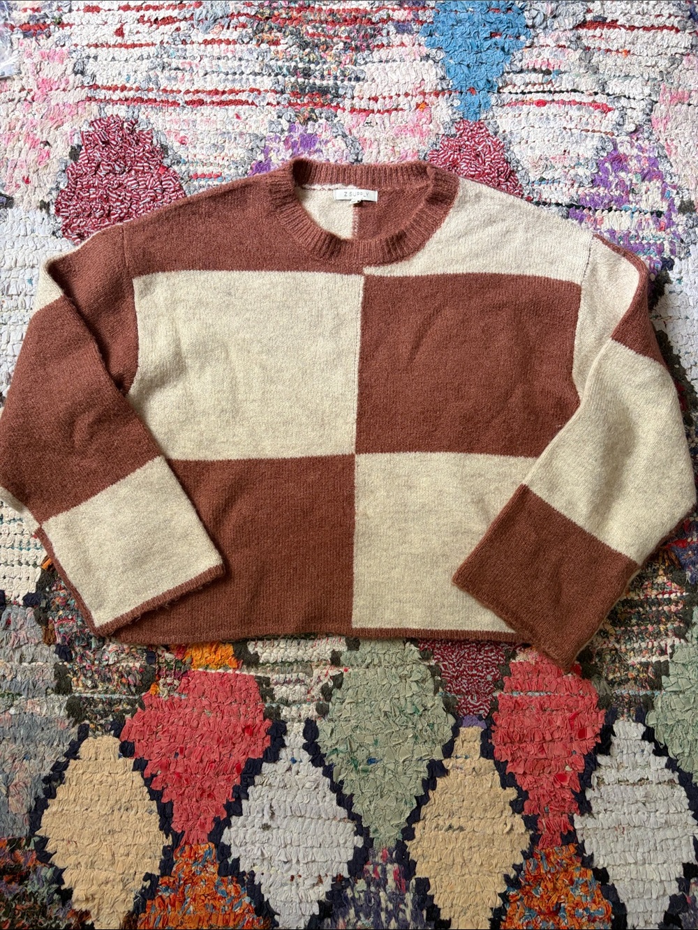 Z Supply Rust and Cream Block Crewneck Sweater